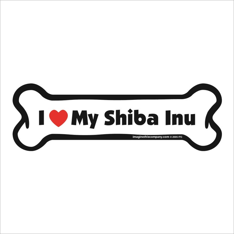 Imagine This Company I Love My Breed Bone Shaped Pet Magnet; Removable Magnets for Cars, Fridges, Lockers & More, Stylish Pet Inspired Car Accessories, 2 x 7 inches, 1 Item, White/Black, Shiba Inu - Image 1
